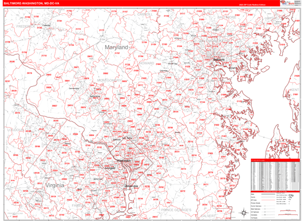 Baltimore-Washington Metro Area Digital Map Red Line Style